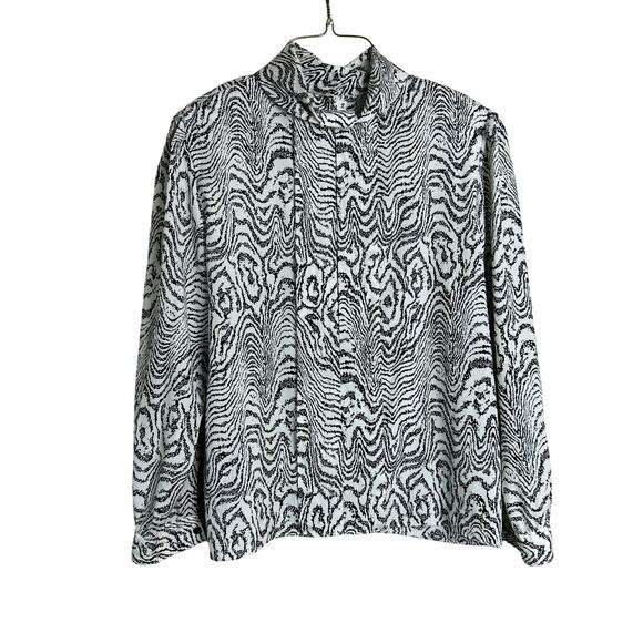 Diversity VINTAGE black white‎ wood grain mock neck pleated front blouse Size 14 - Picture 1 of 9